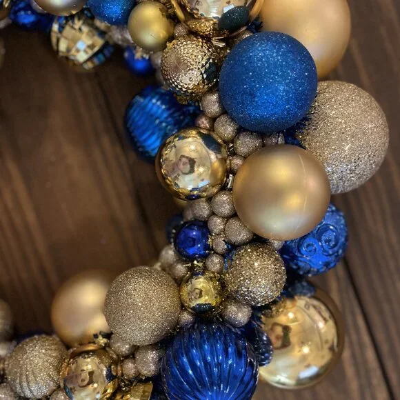 Handmade Blues & Golds Shatterproof Ball Wreath Gender Party Shower Christmas Wreaths
